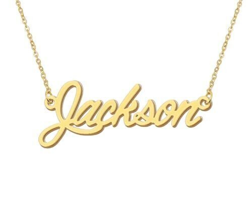 8057 18k Gold Plated Jackson Name Plate Necklace Nameplate Stainless Steel